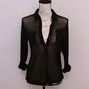 Monteau sexy sheer button down blouse